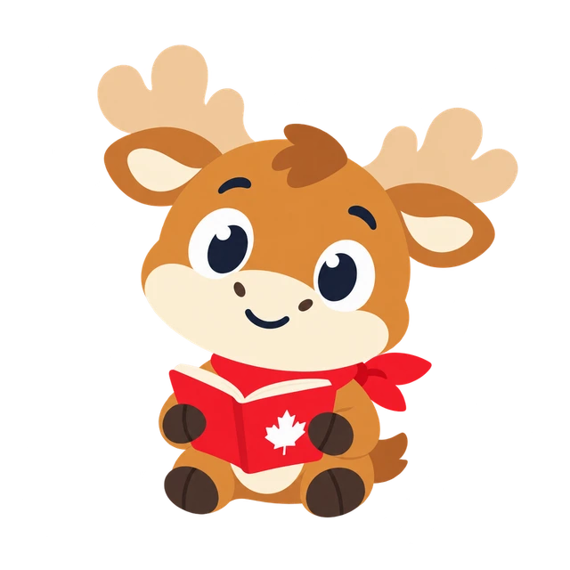 Maple the Moose reading a red study book.